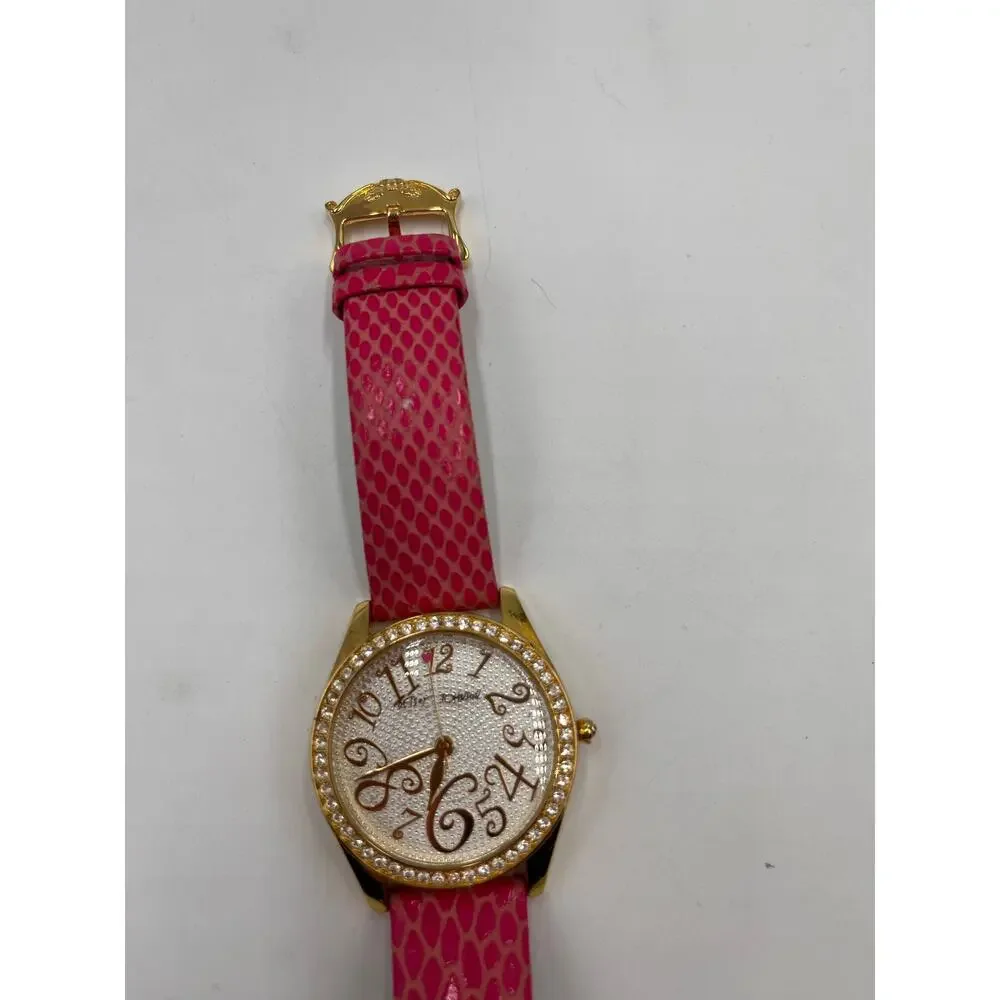 Betsey Johnson Pink‎ Band Gold Tone Rhinestone Watch BJ2161 40mm